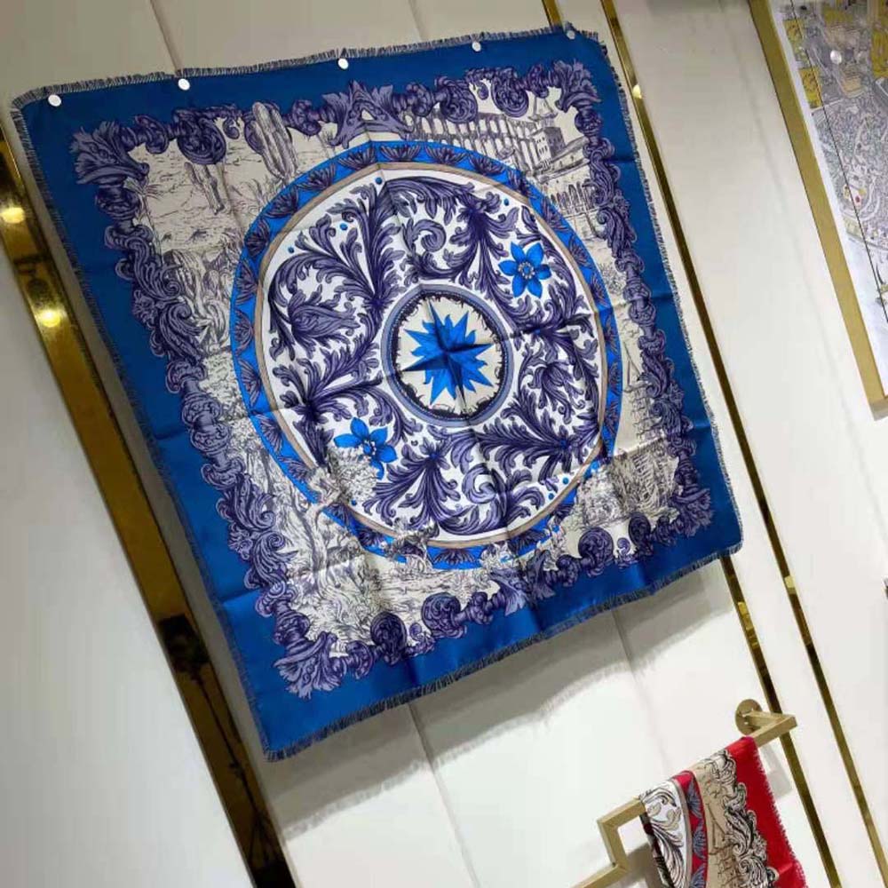 Dior Women Rose Des Vents 90 Square Scarf Royal Blue and White Silk Twill 5 Dior Women Rose Des Vents 90 Square Scarf Royal Blue and White Silk Twill - Image 5