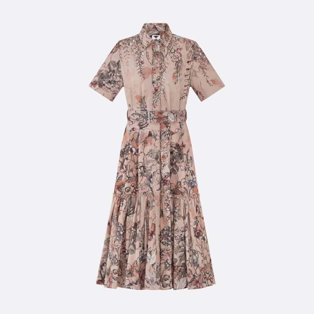 Dior Women Shirt Dress with Belt Rose Des Vents Cotton Denim with