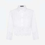 Dolce Gabbana D&G Women Cropped Poplin Shirt with Lace Inserts