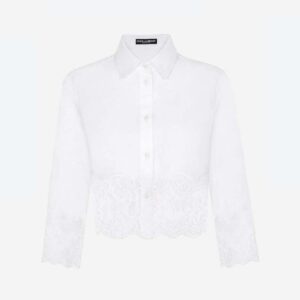 Dolce Gabbana D&G Women Cropped Poplin Shirt with Lace Inserts