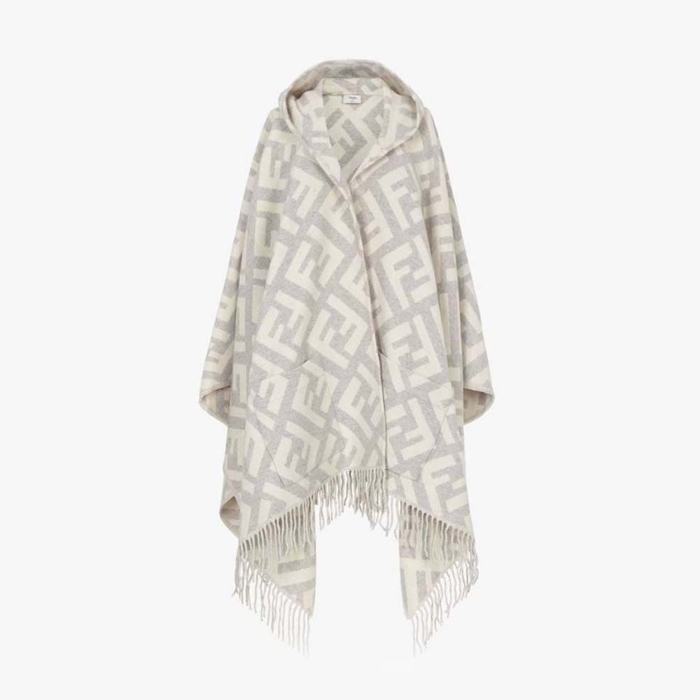 Fendi Women Gray Cashmere Poncho 7596