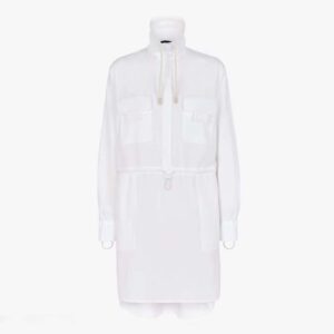 Fendi Women High Collar Shirt White Cotton Dress