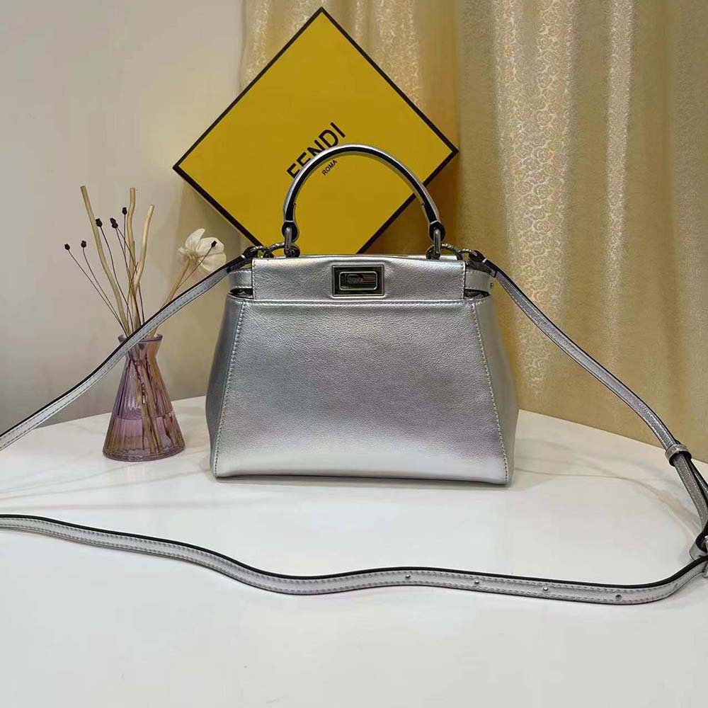 Fendi Women Peekaboo Iconic XS Mini-Bag in Silver 3 Fendi Women Peekaboo Iconic XS Mini-Bag in Silver - Image 3