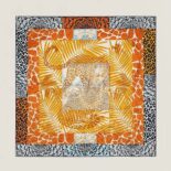 Hermes Women Jungle Love Stamped Scarf 70 in Silk Twill with Hand-Rolled Edges-Red