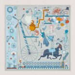Hermes Women Tea for Two Scarf 90 in Silk Twill with Hand-Rolled Edges-Blue