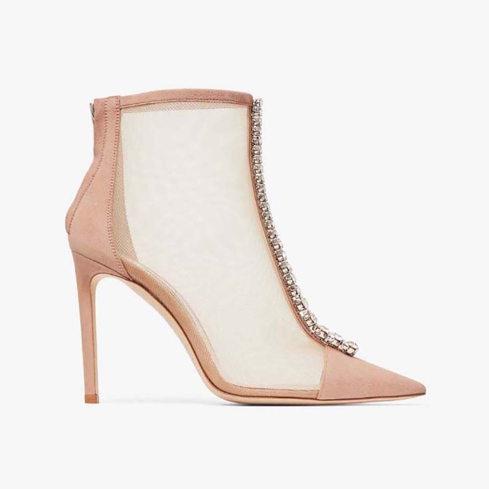 Jimmy Choo Women Bing Boot 100 Ballet Pink Suede and Mesh Ankle Boots