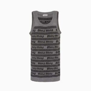 Miu Miu Women Cashmere Dress with Intarsia-Knit Logo-Gray