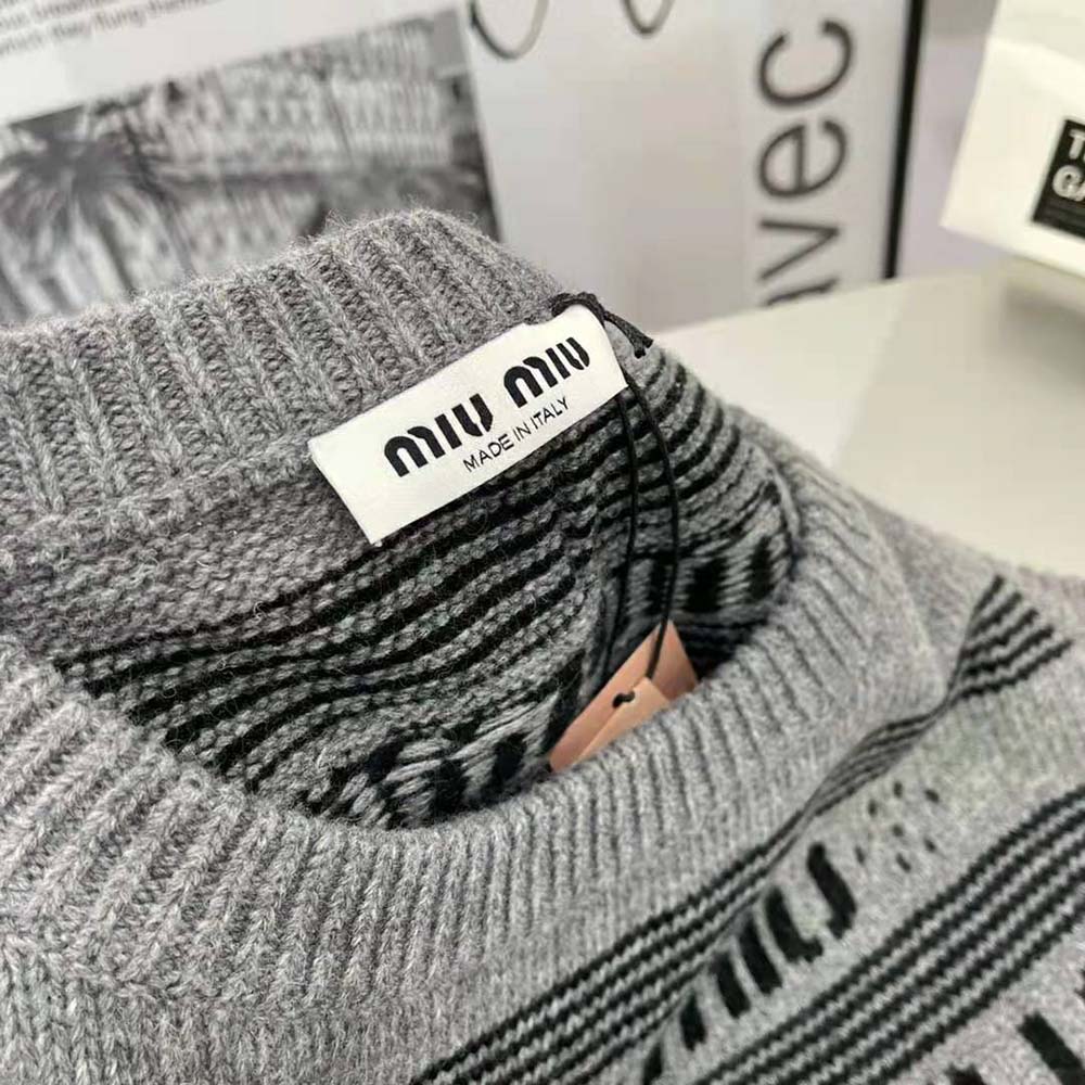 Miu Miu Women Cashmere Dress with Intarsia-Knit Logo-Gray 8 Miu Miu Women Cashmere Dress with Intarsia-Knit Logo-Gray - Image 8