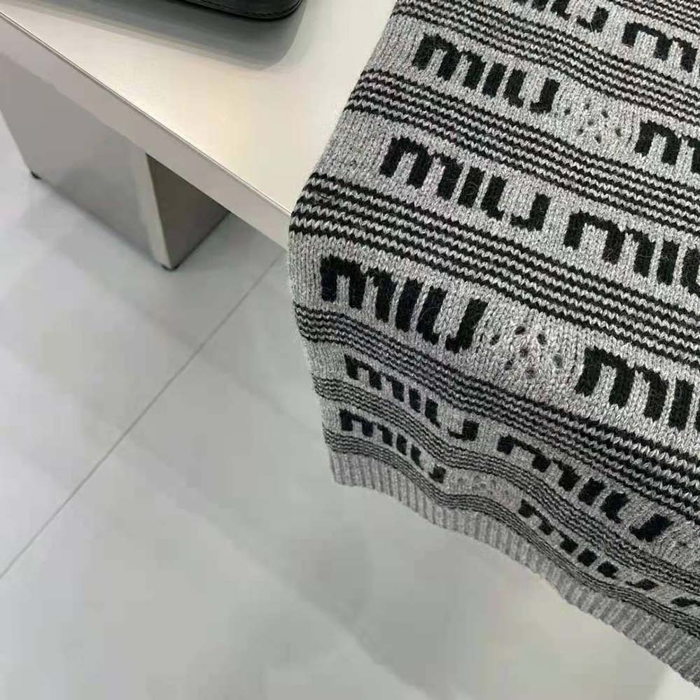 Miu Miu Women Cashmere Dress with Intarsia-Knit Logo-Gray 10 Miu Miu Women Cashmere Dress with Intarsia-Knit Logo-Gray - Image 10