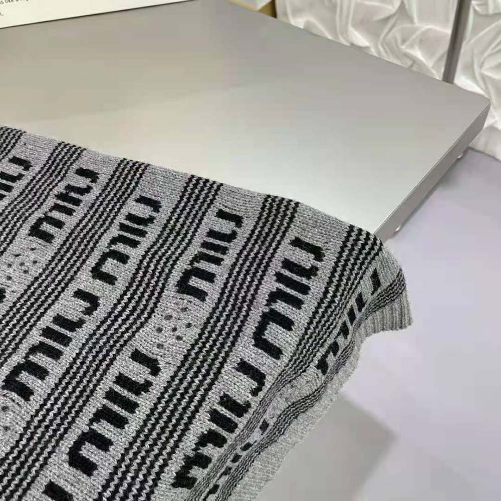 Miu Miu Women Cashmere Dress with Intarsia-Knit Logo-Gray 9 Miu Miu Women Cashmere Dress with Intarsia-Knit Logo-Gray - Image 9