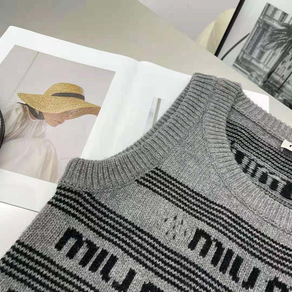 Miu Miu Women Cashmere Dress with Intarsia-Knit Logo-Gray 6 Miu Miu Women Cashmere Dress with Intarsia-Knit Logo-Gray - Image 6