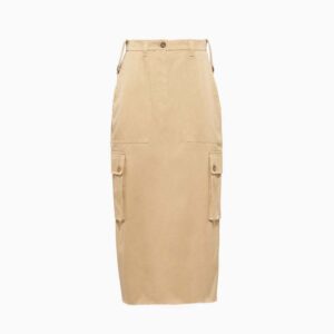Miu Miu Women Chino Midi Skirt with Embroidered Logo