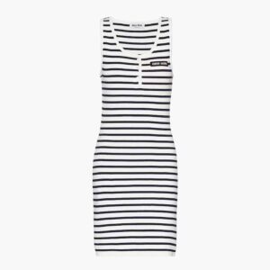 Miu Miu Women Cotton Mini-Dress with Knit Logo Patch-White