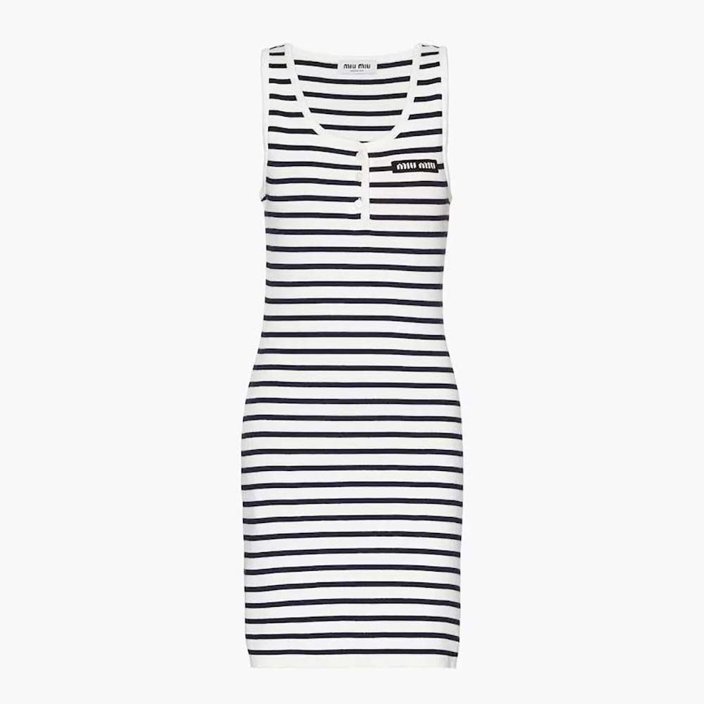 miu miu logo patch ribbed jersey dress Miu Miu Ribbed Knit Jersey Dress | Grey