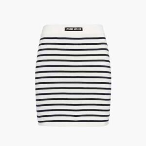 Miu Miu Women Cotton Miniskirt with Intarsia Logo-Black
