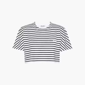 Miu Miu Women Cotton T-shirt with Printed Logo-Black