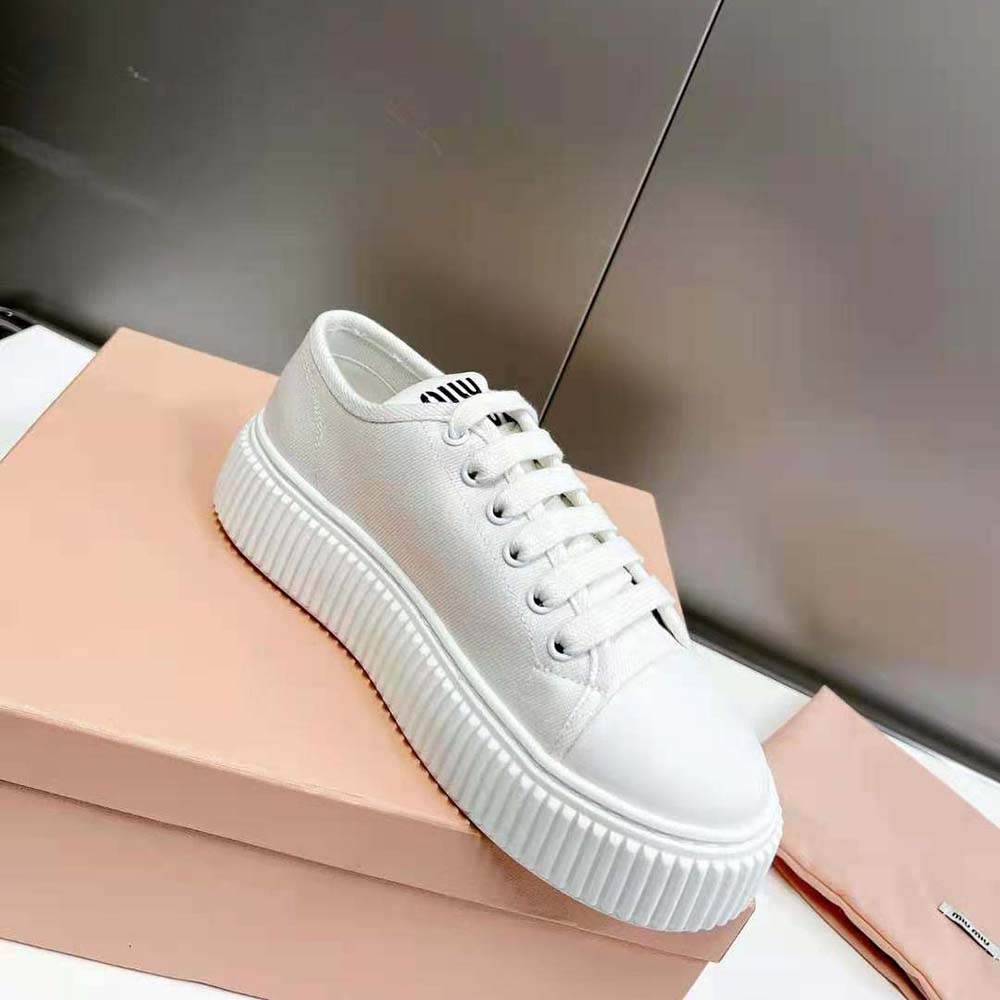 Miu Miu Women Denim Sneakers EVA Sole with Logo-White 7 Miu Miu Women Denim Sneakers EVA Sole with Logo-White - Image 7