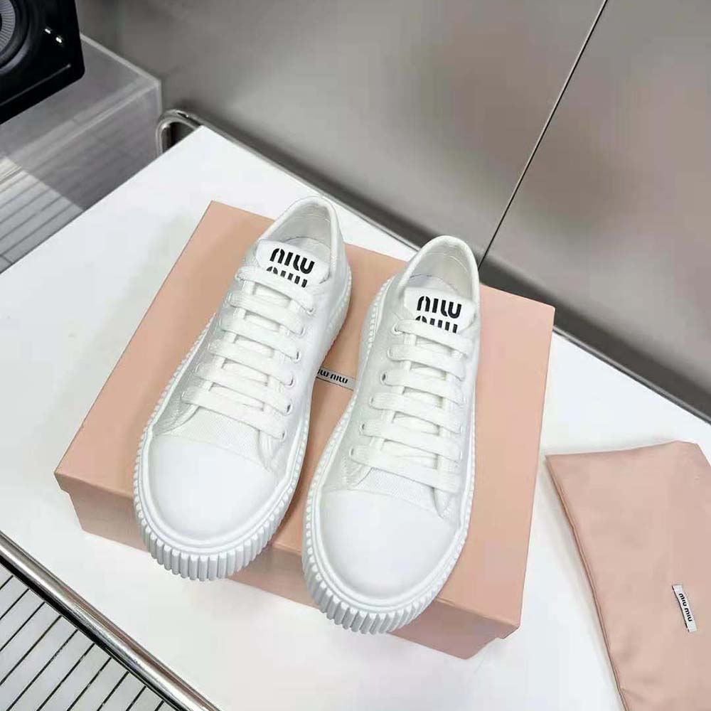 Miu Miu Women Denim Sneakers EVA Sole with Logo-White 2 Miu Miu Women Denim Sneakers EVA Sole with Logo-White - Image 2