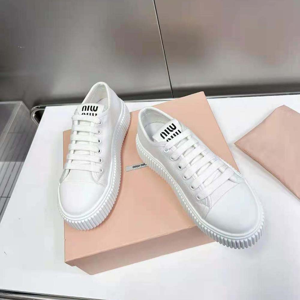 Miu Miu Women Denim Sneakers EVA Sole with Logo-White 4 Miu Miu Women Denim Sneakers EVA Sole with Logo-White - Image 4