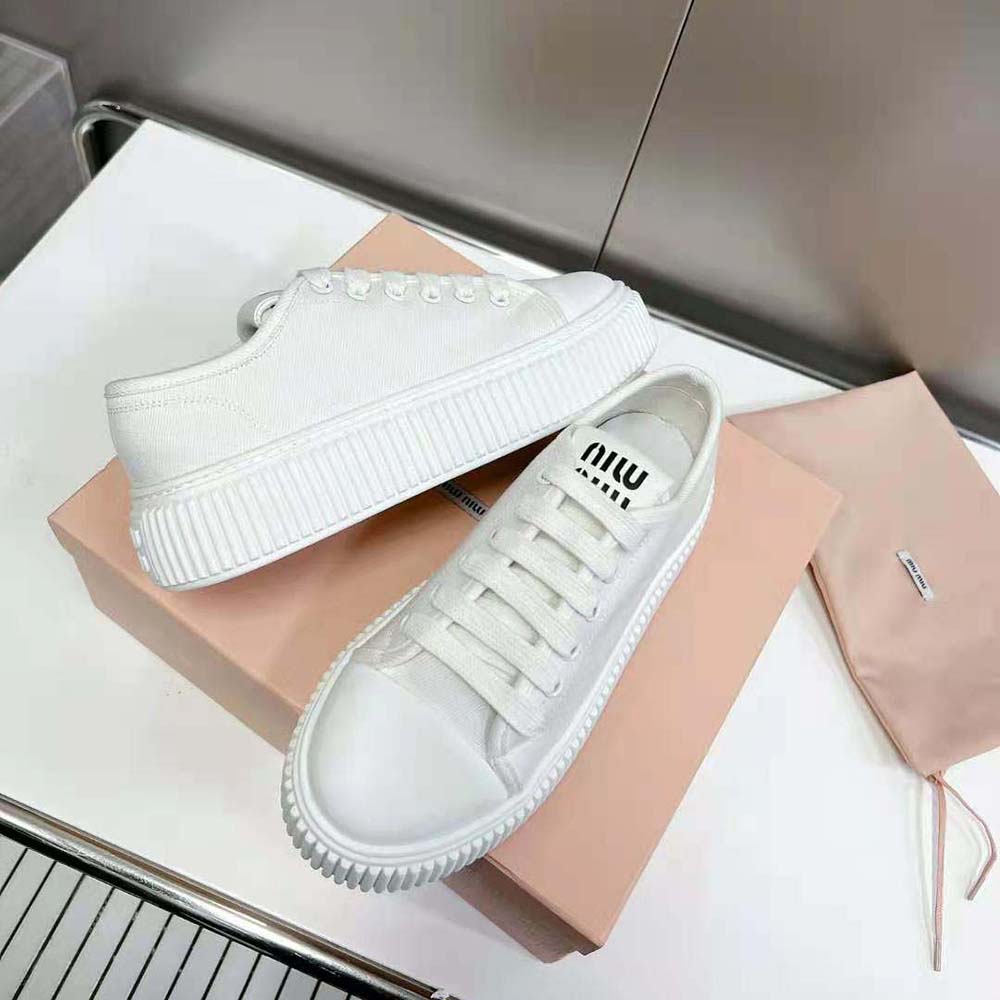 Miu Miu Women Denim Sneakers EVA Sole with Logo-White 6 Miu Miu Women Denim Sneakers EVA Sole with Logo-White - Image 6