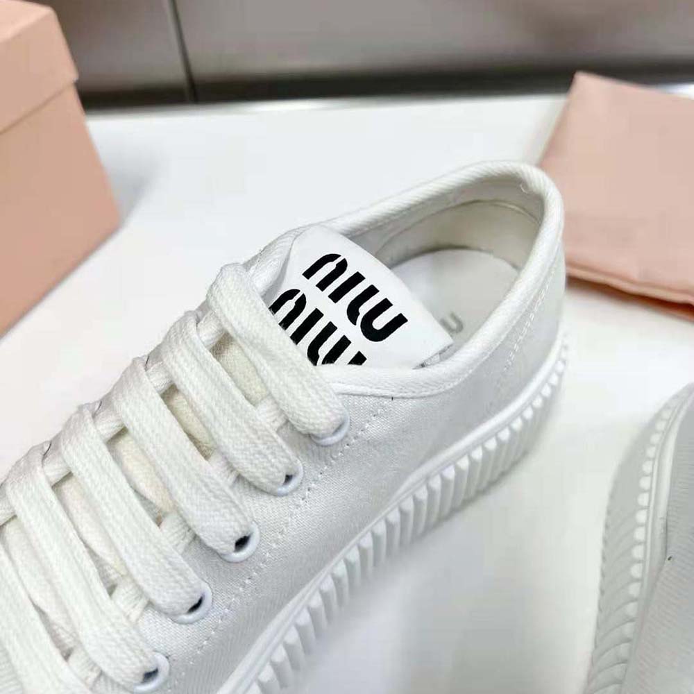 Miu Miu Women Denim Sneakers EVA Sole with Logo-White 9 Miu Miu Women Denim Sneakers EVA Sole with Logo-White - Image 9