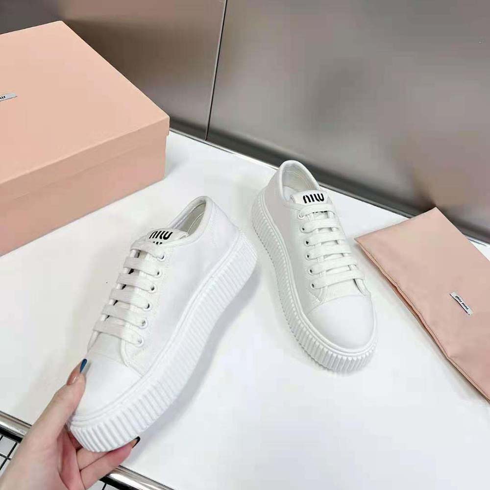 Miu Miu Women Denim Sneakers EVA Sole with Logo-White 5 Miu Miu Women Denim Sneakers EVA Sole with Logo-White - Image 5