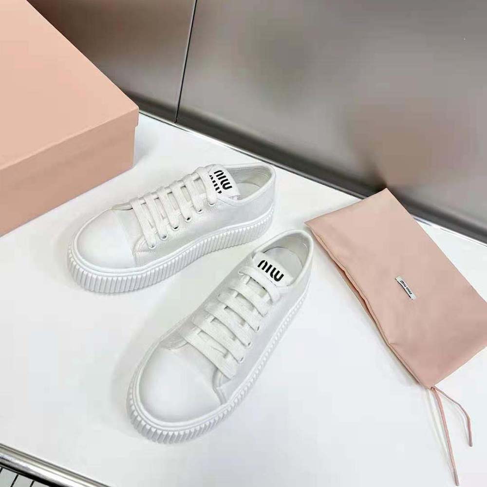 Miu Miu Women Denim Sneakers EVA Sole with Logo-White 3 Miu Miu Women Denim Sneakers EVA Sole with Logo-White - Image 3