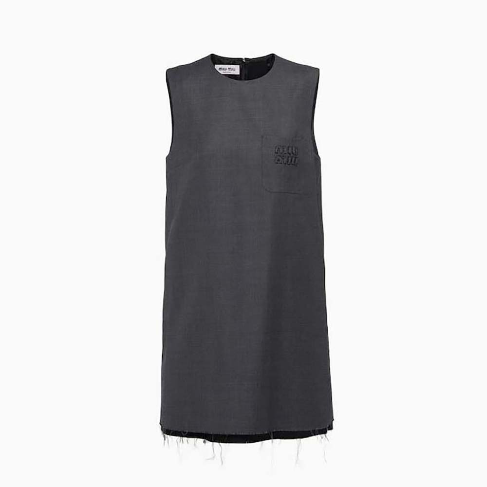 Miu Miu Women Grisaille Mini-Dress with Embroidered Logo-Black 1 Miu Miu Women Grisaille Mini-Dress with Embroidered Logo-Black