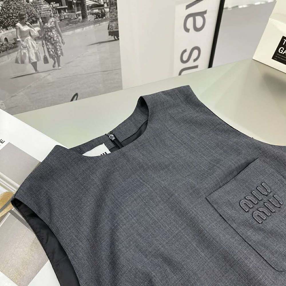 Miu Miu Women Grisaille Mini-Dress with Embroidered Logo-Black 4 Miu Miu Women Grisaille Mini-Dress with Embroidered Logo-Black - Image 4
