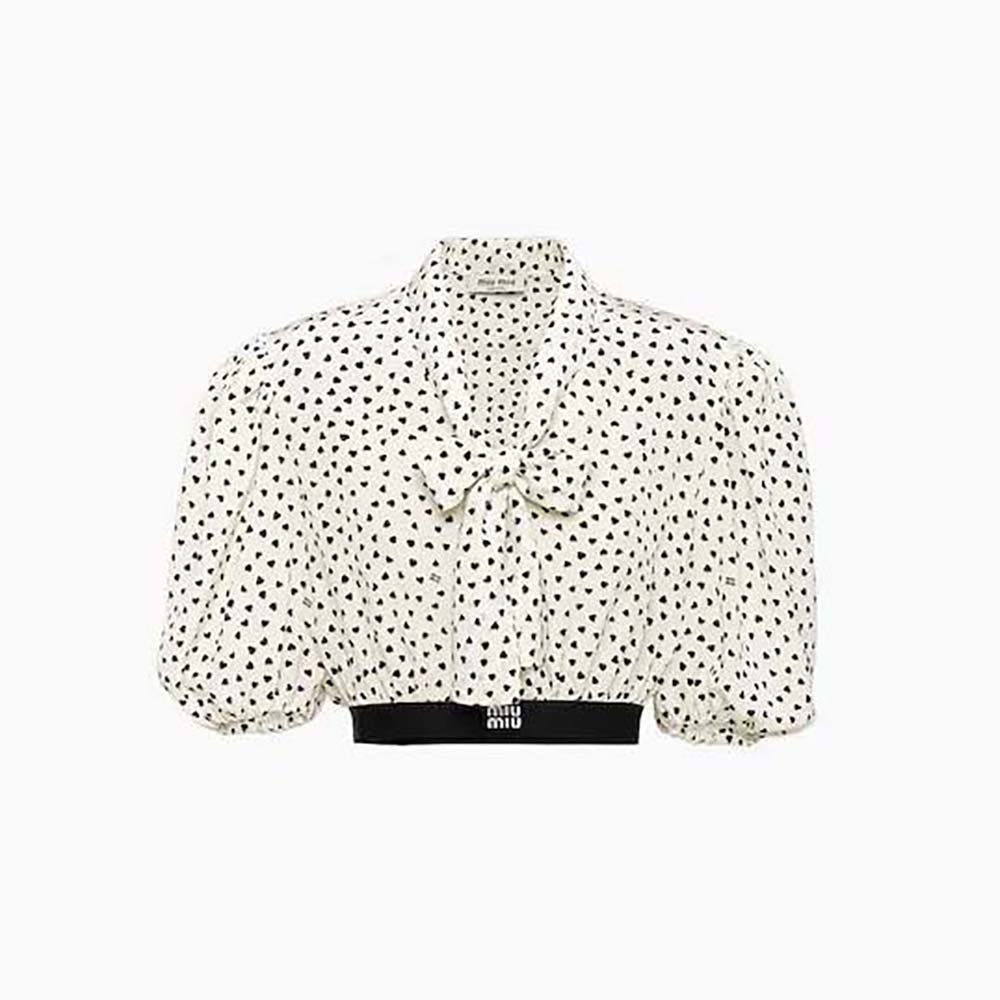 Miu Miu Women Heart-Print Crepe De Chine Top 1 Miu Miu Women Heart-Print Crepe De Chine Top
