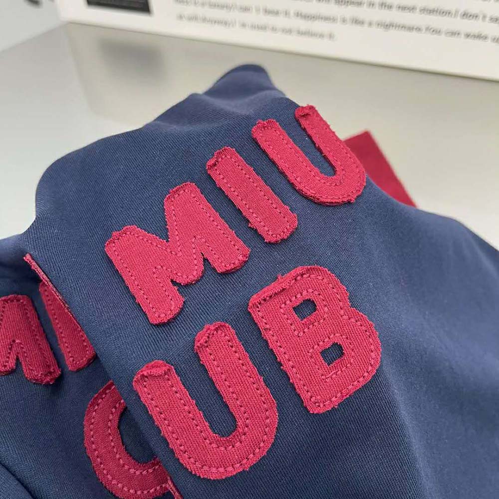 Miu Miu Women Jersey T-shirt with Embroidered Logo-Navy 8 Miu Miu Women Jersey T-shirt with Embroidered Logo-Navy - Image 8