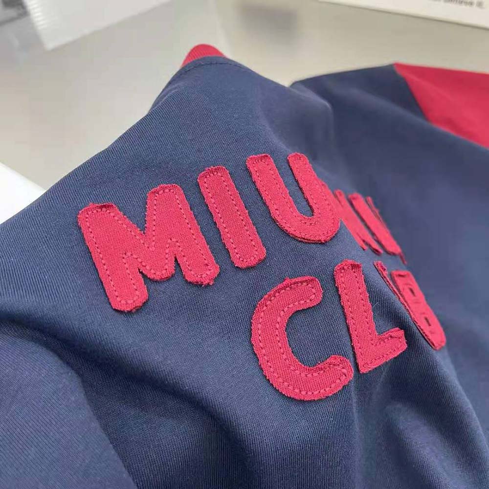 Miu Miu Women Jersey T-shirt with Embroidered Logo-Navy 9 Miu Miu Women Jersey T-shirt with Embroidered Logo-Navy - Image 9