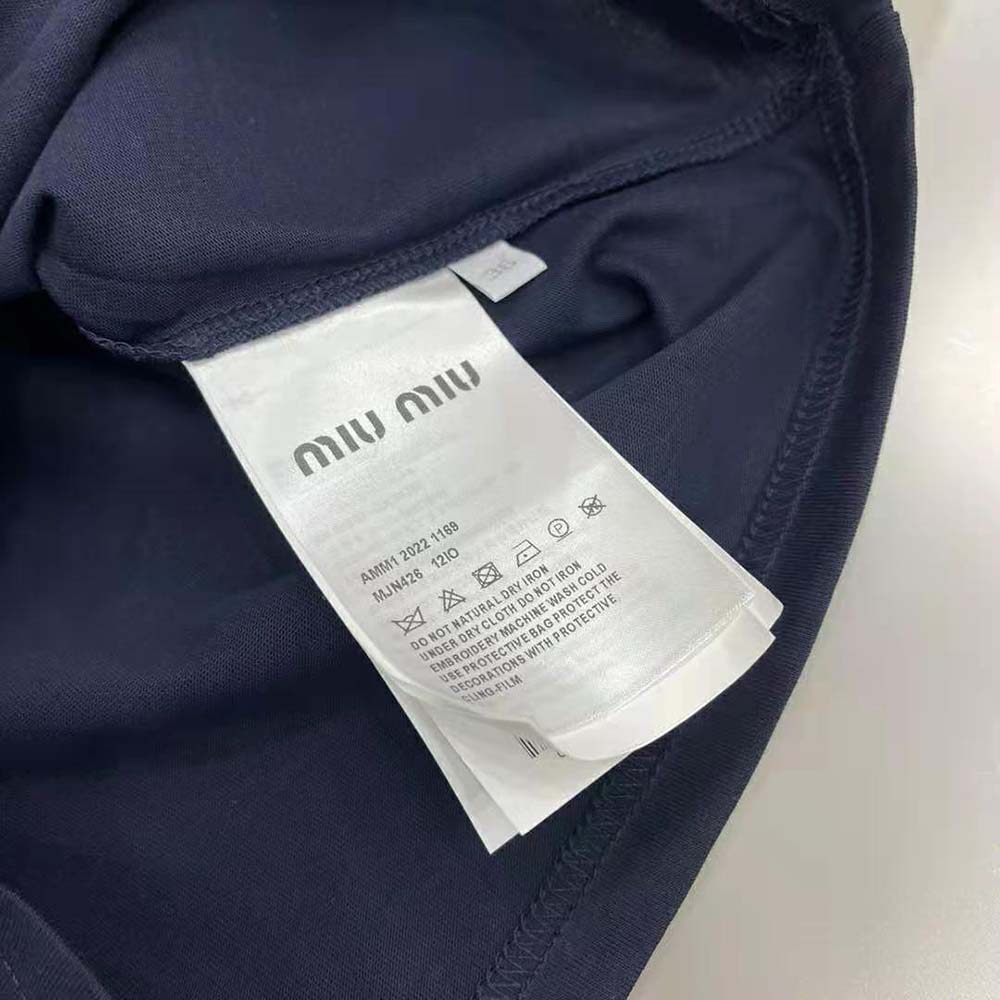 Miu Miu Women Jersey T-shirt with Embroidered Logo-Navy 10 Miu Miu Women Jersey T-shirt with Embroidered Logo-Navy - Image 10