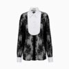 Miu Miu Women Lace Shirt with Knit Logo Label-Black