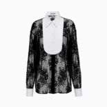 Miu Miu Women Lace Shirt with Knit Logo Label-Black