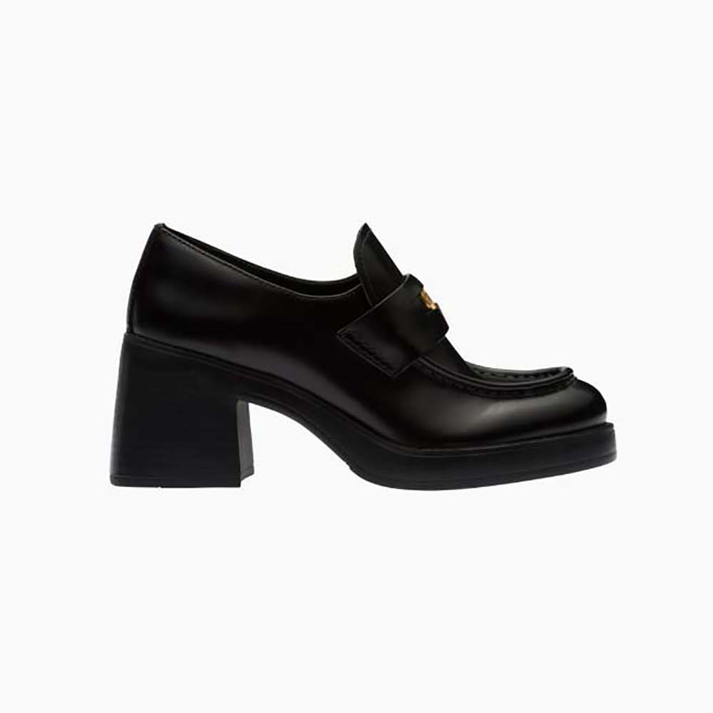 Miu Miu Women Leather Penny Loafers in 75mm Heel Height-Black