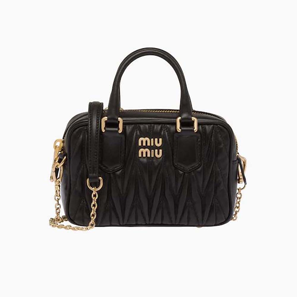 Miu Miu Women Matelassé Nappa Leather Top-Handle Mini-Bag-Black