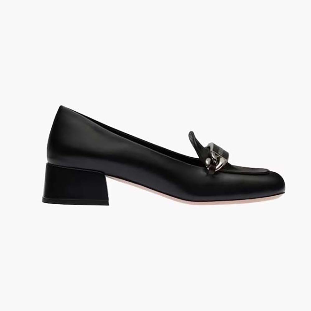Miu Miu Women Patent Leather Loafers in 35 mm Heel Height-Black