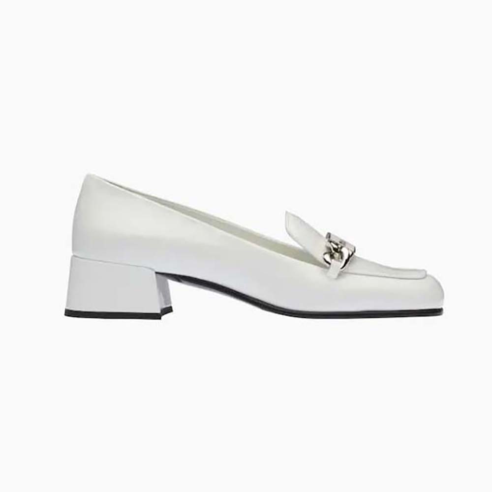 Miu Miu Women Patent Leather Loafers in 35 mm Heel Height-White