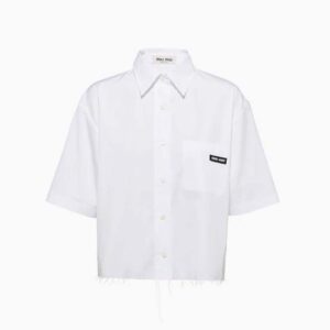 Miu Miu Women Poplin Shirt with Sartorial Logo Label-White