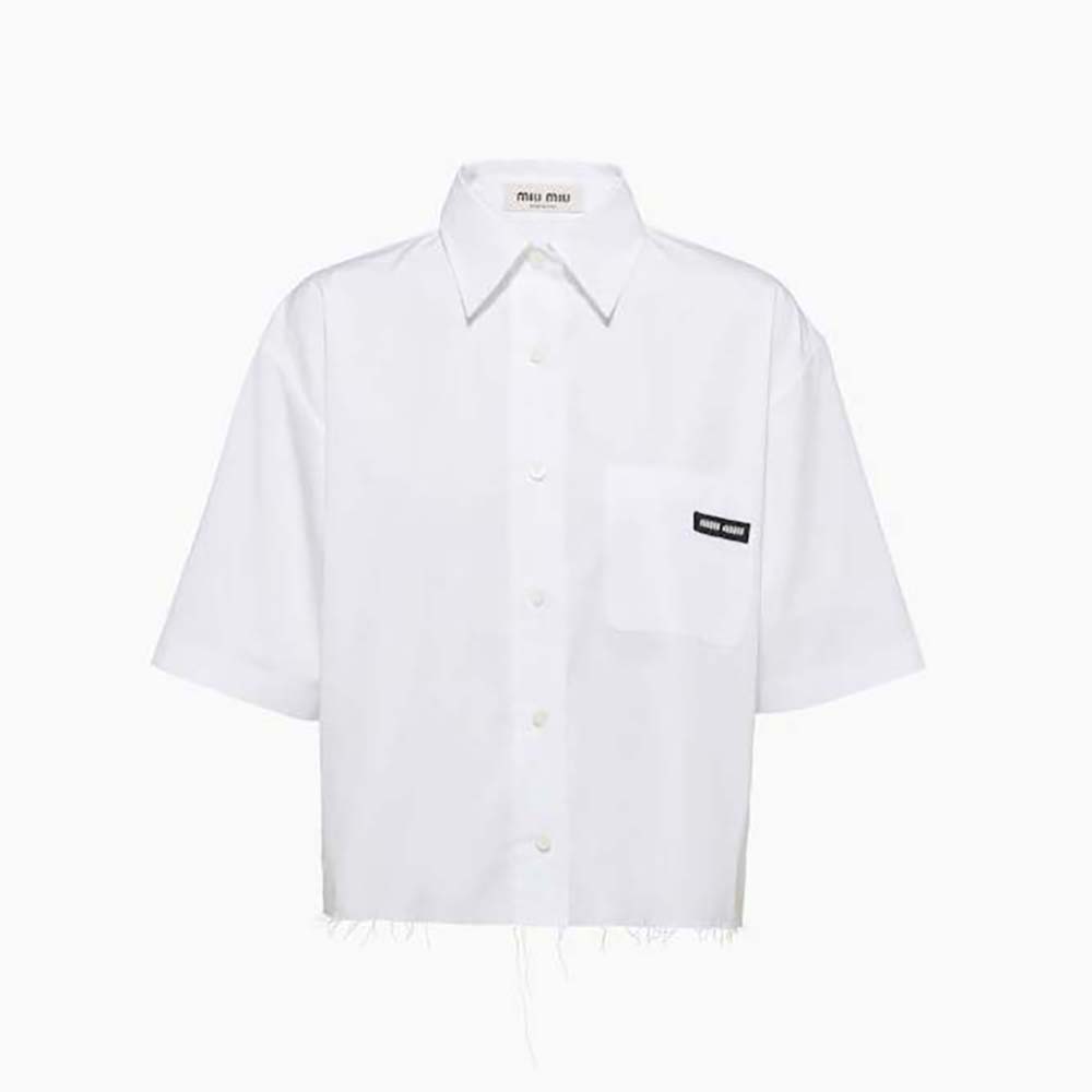 Miu Miu Women Poplin Shirt with Sartorial Logo Label-White