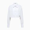 Miu Miu Women Poplin Shirt with Yarn-Embroidered Logo-White 7 Miu Miu Women Poplin Shirt with Yarn-Embroidered Logo-White