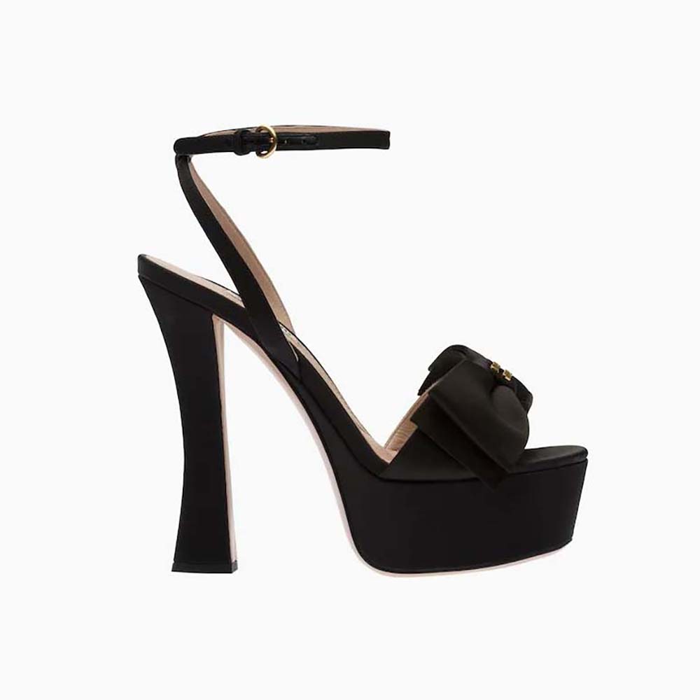 Miu Miu Women Satin Platform Sandals In 135mm Heel Height Black 5402