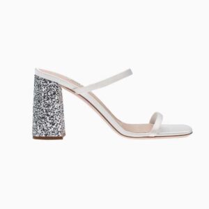 Miu Miu Women Satin and Glitter Slides in 85 mm Heel Height-White