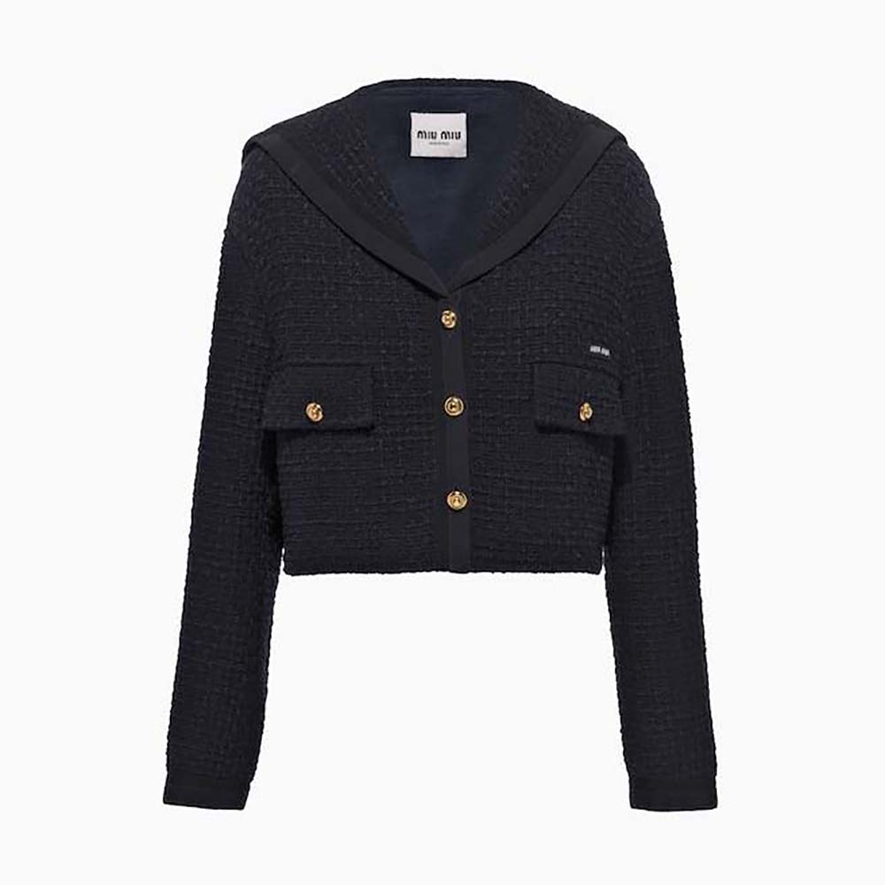 Miu Miu Women Single-Breasted Tweed Jacket-Black