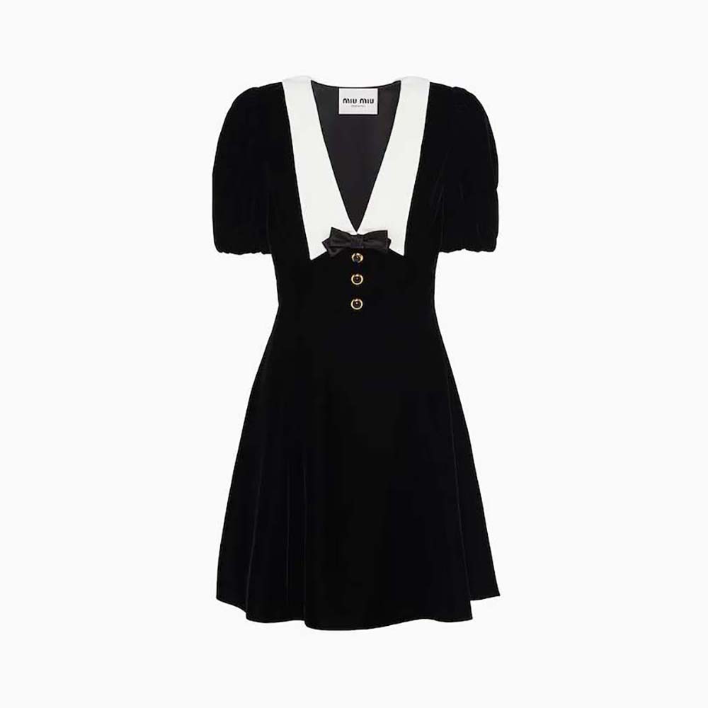Miu Miu Women Velvet Mini Dress-Black