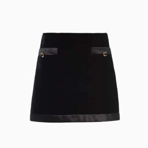 Miu Miu Women Velvet Miniskirt with Knit Logo Label-Black