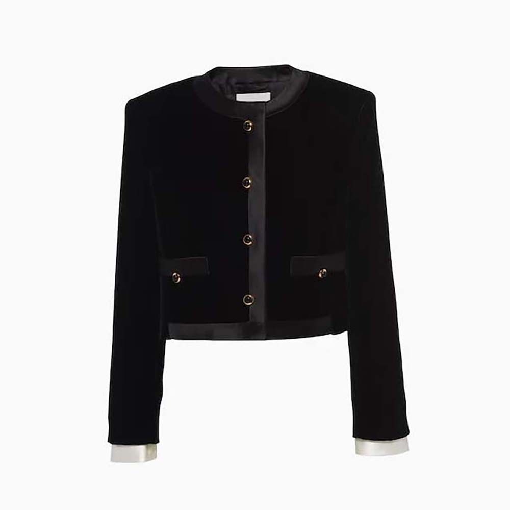 Miu Miu Women Velvet Single-Breasted Jacket with Miu Miu Logo label-Black