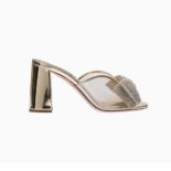 Miu Miu Women Vinyl and Metallic Leather Sandals with Crystals