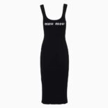 Miu Miu Women Viscose Dress with Intarsia Logo-Black